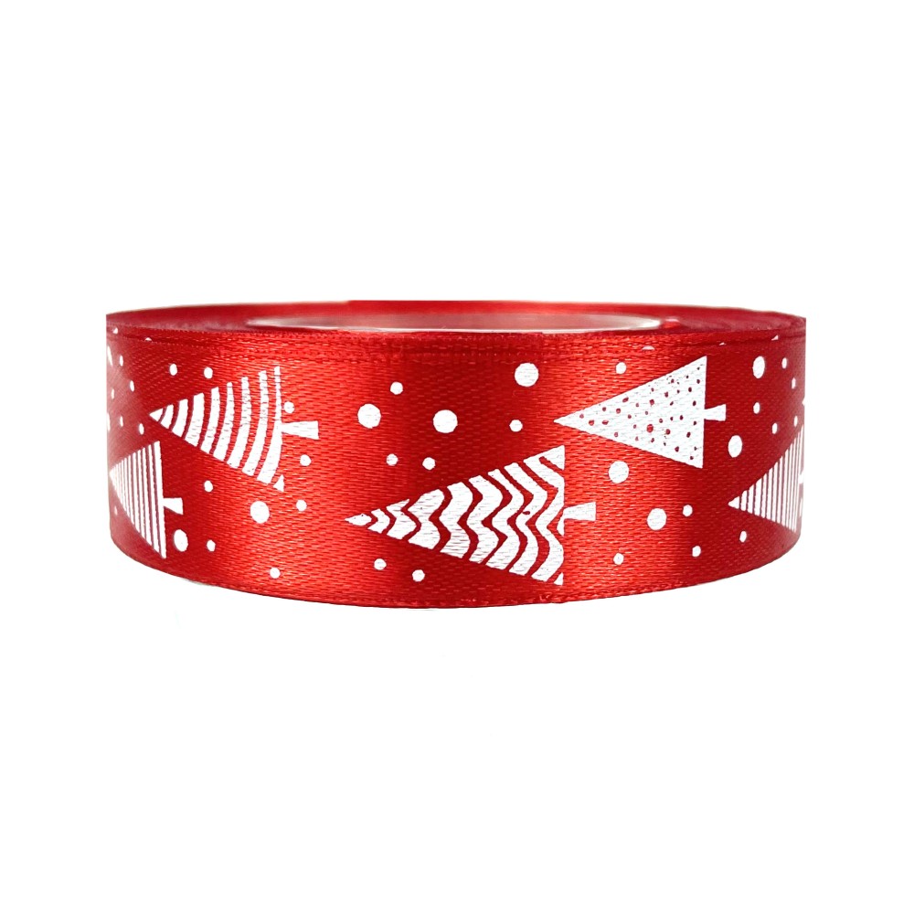 Wstążka satynowa Choinki - czerwona, 25 mm x 22 m