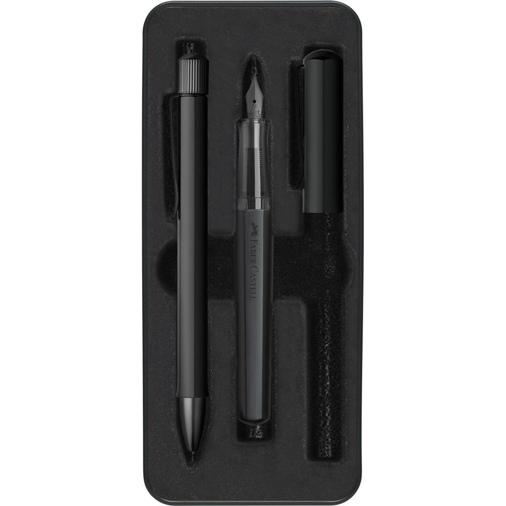 Gift set with Hexo fountain pen and ballpoint pen - Faber-Castell - Black matt