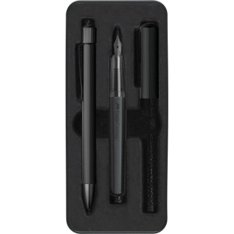 Gift set with Hexo fountain pen and ballpoint pen - Faber-Castell - Black matt