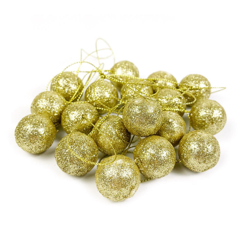 Styrofoam glitter baubles - gold, 25 mm, 18 pcs.