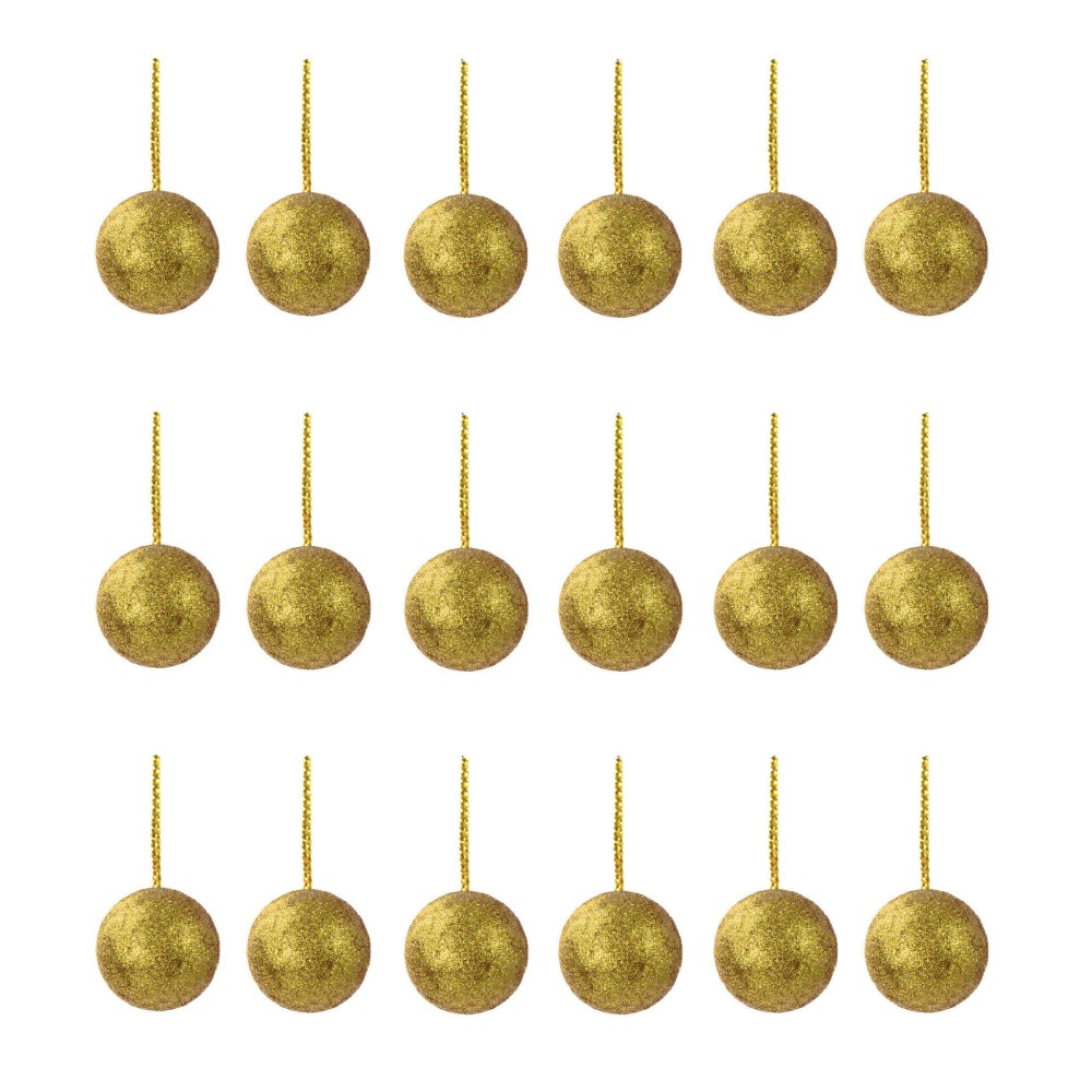 Styrofoam glitter baubles - gold, 25 mm, 18 pcs.