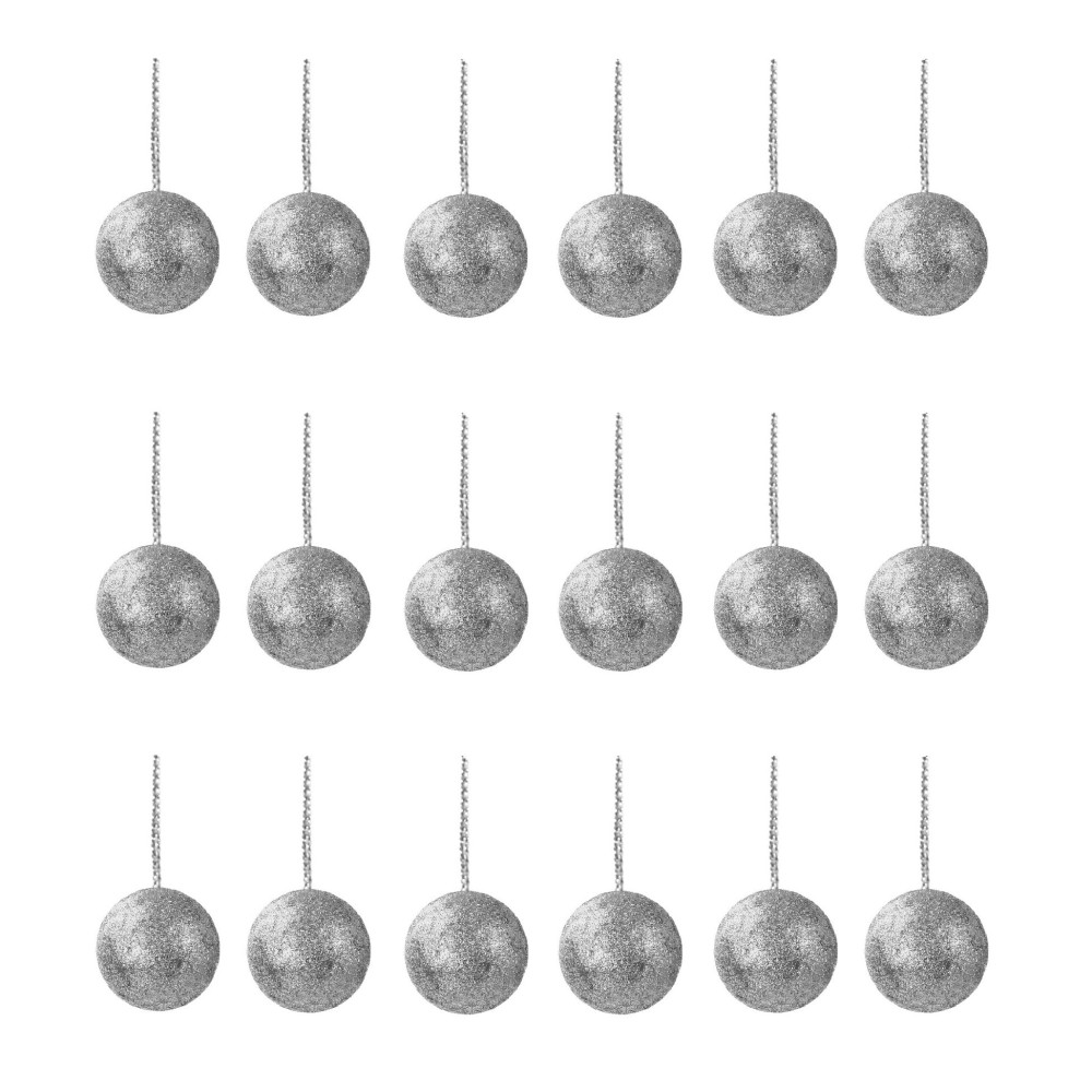 Styrofoam glitter baubles - silver, 25 mm, 18 pcs.