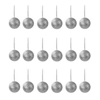 Styrofoam glitter baubles - silver, 25 mm, 18 pcs.
