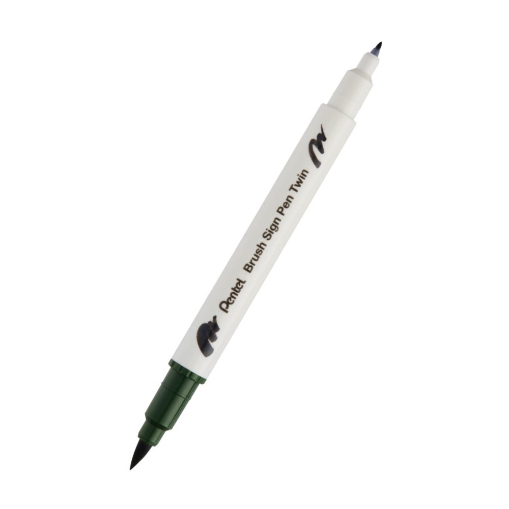 Dwustronny pisak pędzelkowy Brush Sign Pen Twin - Pentel - oliwkowy