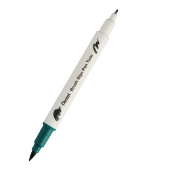 Dwustronny pisak pędzelkowy Brush Sign Pen Twin - Pentel - ciemnozielony