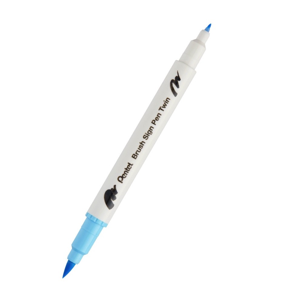 Dwustronny pisak pędzelkowy Brush Sign Pen Twin - Pentel - jasny błękit