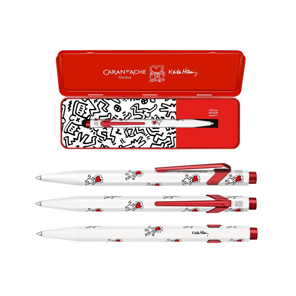 849 Keith Haring ballpoint pen with case - Caran d'Ache - White & Red