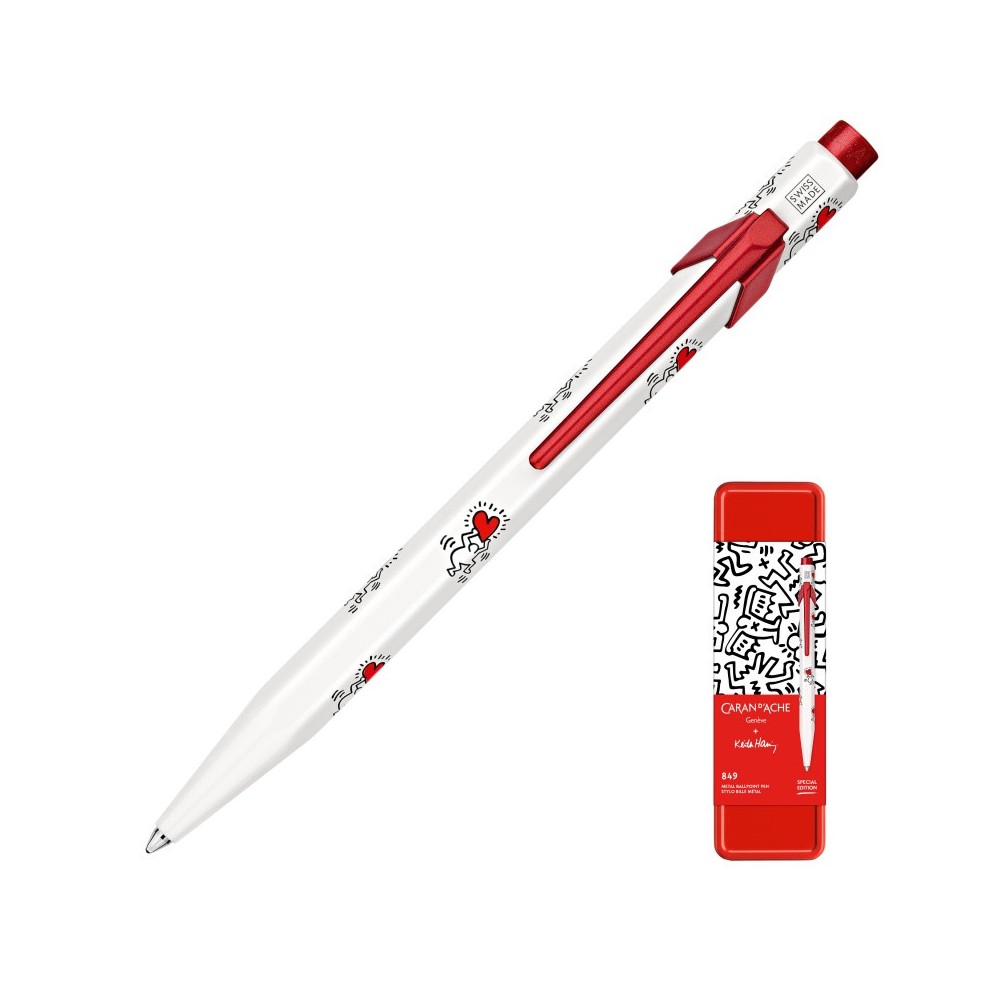 849 Keith Haring ballpoint pen with case - Caran d'Ache - White & Red