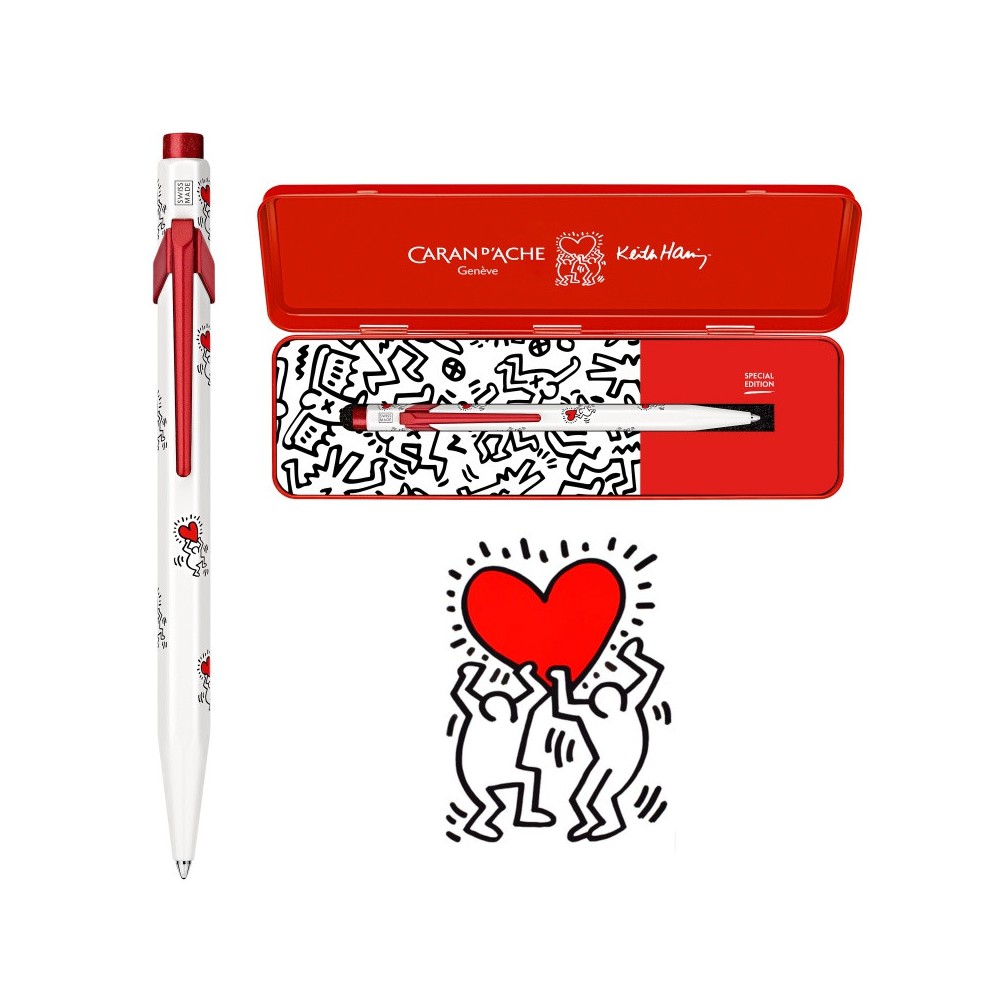 Długopis 849 Keith Haring z etui - Caran d'Ache - White & Red