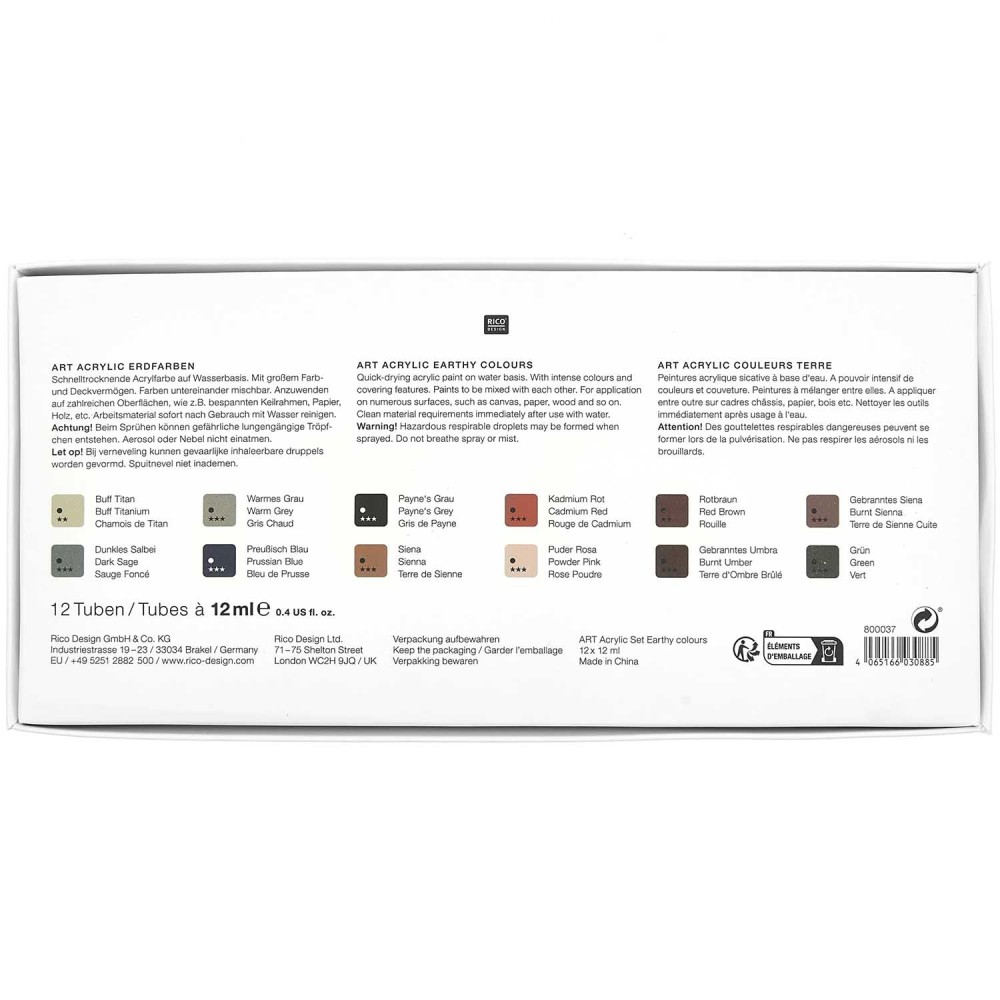 Set of acrylic paints ART Earthy Colors - Rico Design - 12 x 12 ml
