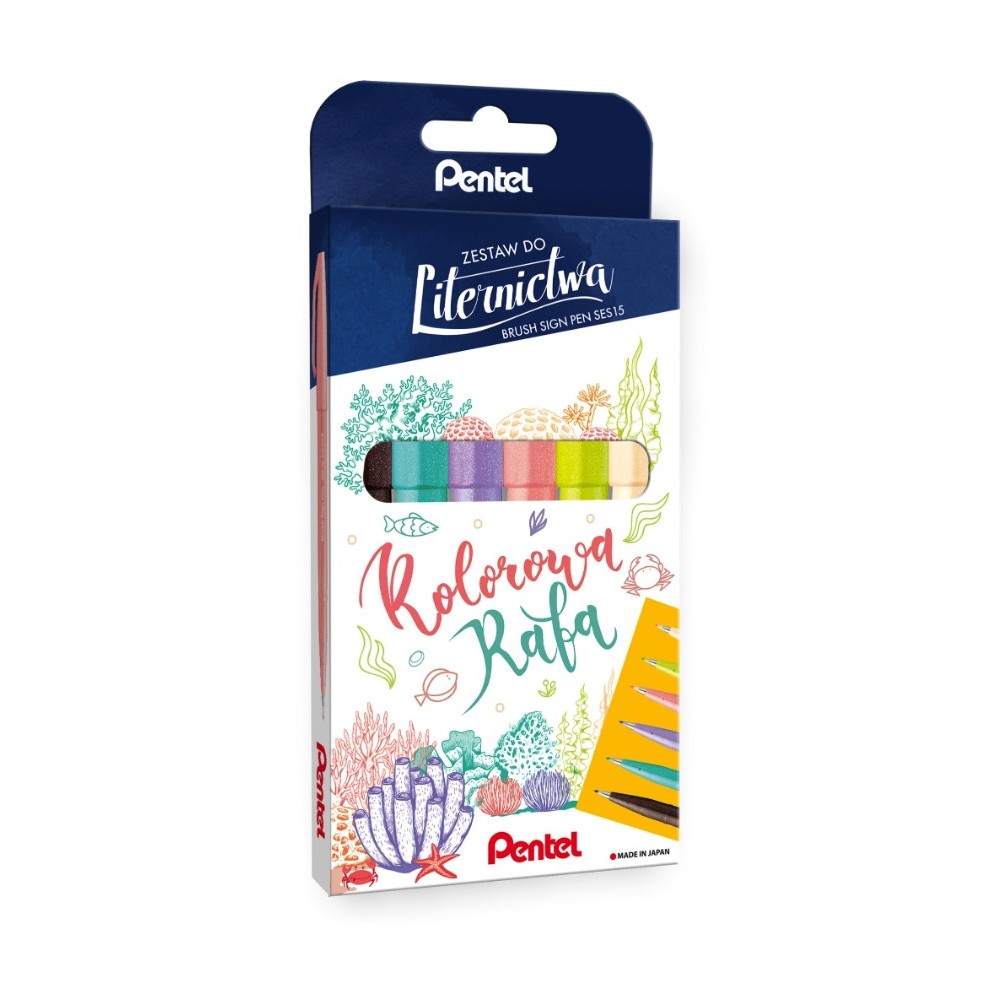 Zestaw pisaków artystycznych Brush Sign Pen - Pentel - Kolorowa Rafa, 6 szt.