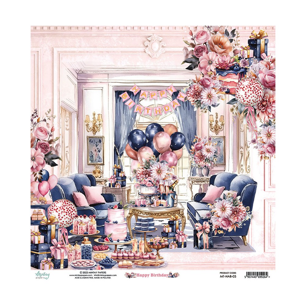 Scrapbooking paper 30,5 x 30,5 cm - Mintay - Happy Birthday 03