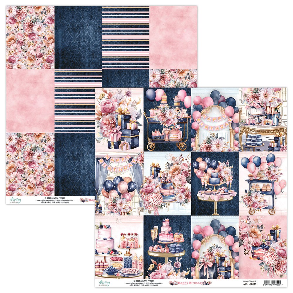 Scrapbooking paper 30,5 x 30,5 cm - Mintay - Happy Birthday 06