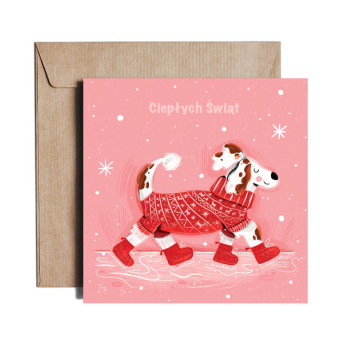 Kartka okolicznościowa - PiesKot - Step Into Christmas, 14,5 x 14,5 cm