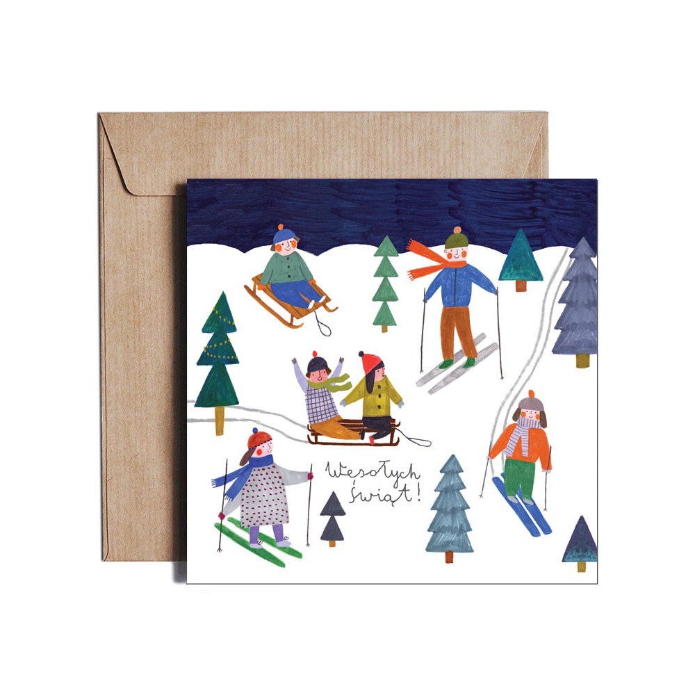 Greeting card - Pieskot - White Christmas, 14,5 x 14,5 cm
