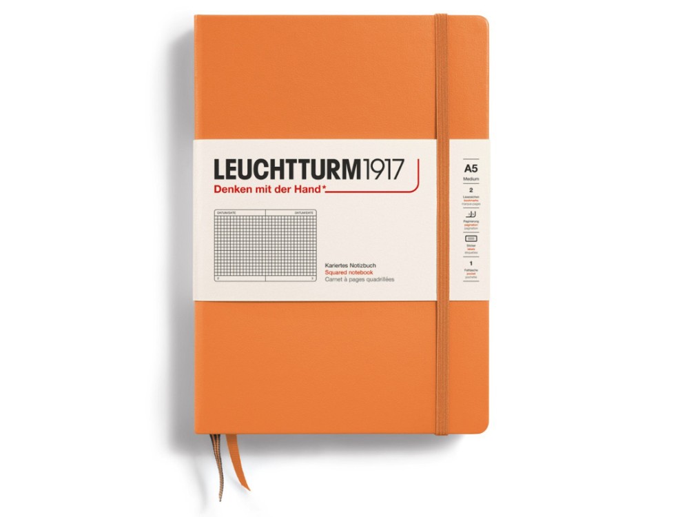 Notatnik A5 - Leuchtturm1917 - w kratkę, Apricot, twarda okładka, 80 g