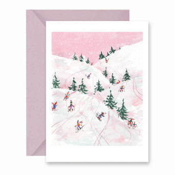 Greeting card - Muska - Skiers, A6