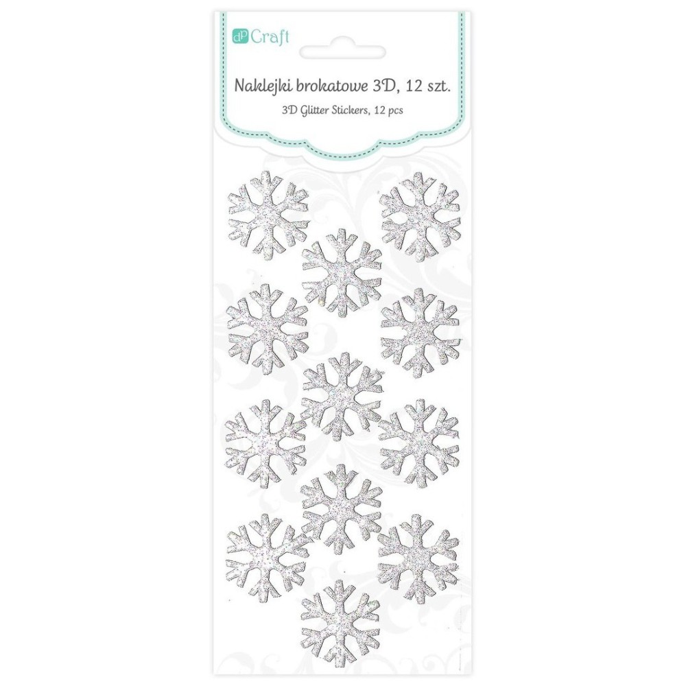 3D Glitter Stickers - Snowflakes, 12 pcs
