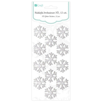 3D Glitter Stickers - Snowflakes, 12 pcs