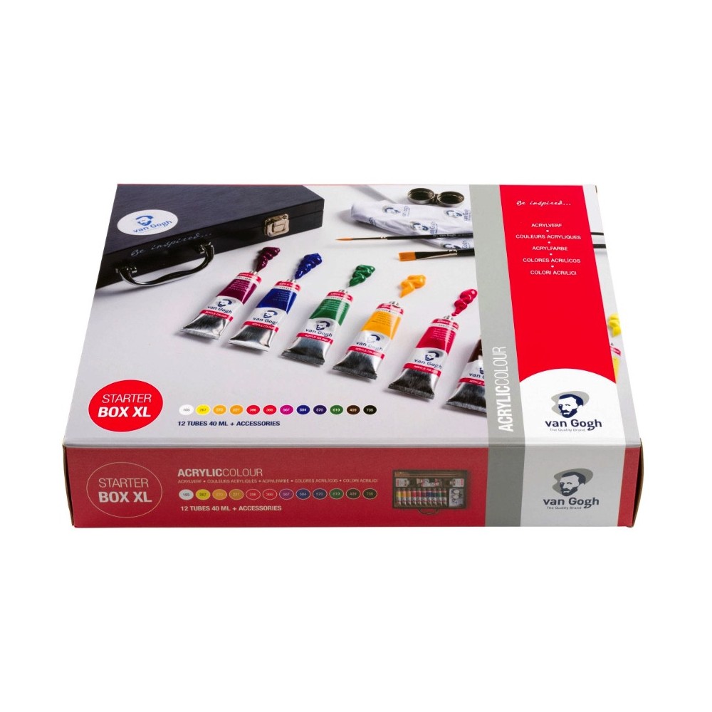 Set of Acrylic colour paints set in wooden box - Van Gogh - 12 colors