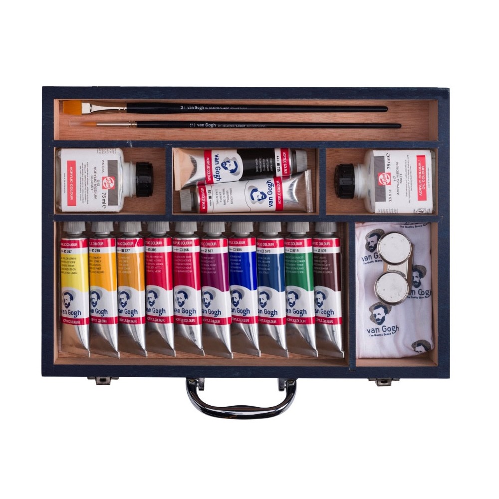 Zestaw farb akrylowych w drewnianej walizce - Van Gogh - 12 kolorów x 40 ml