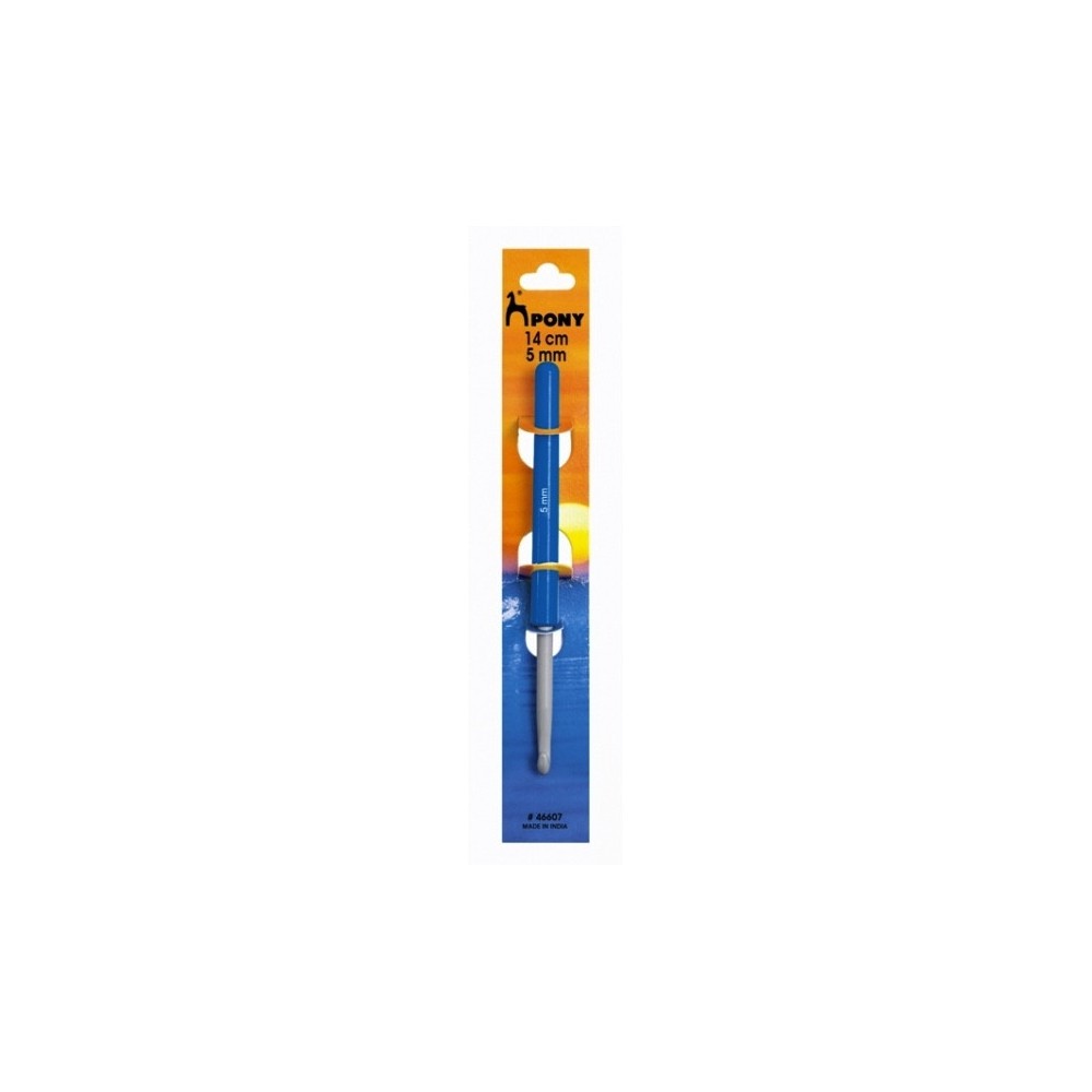 Teflon-coated crochet hook with plastic handle - Pony - 5 mm, 14 cm