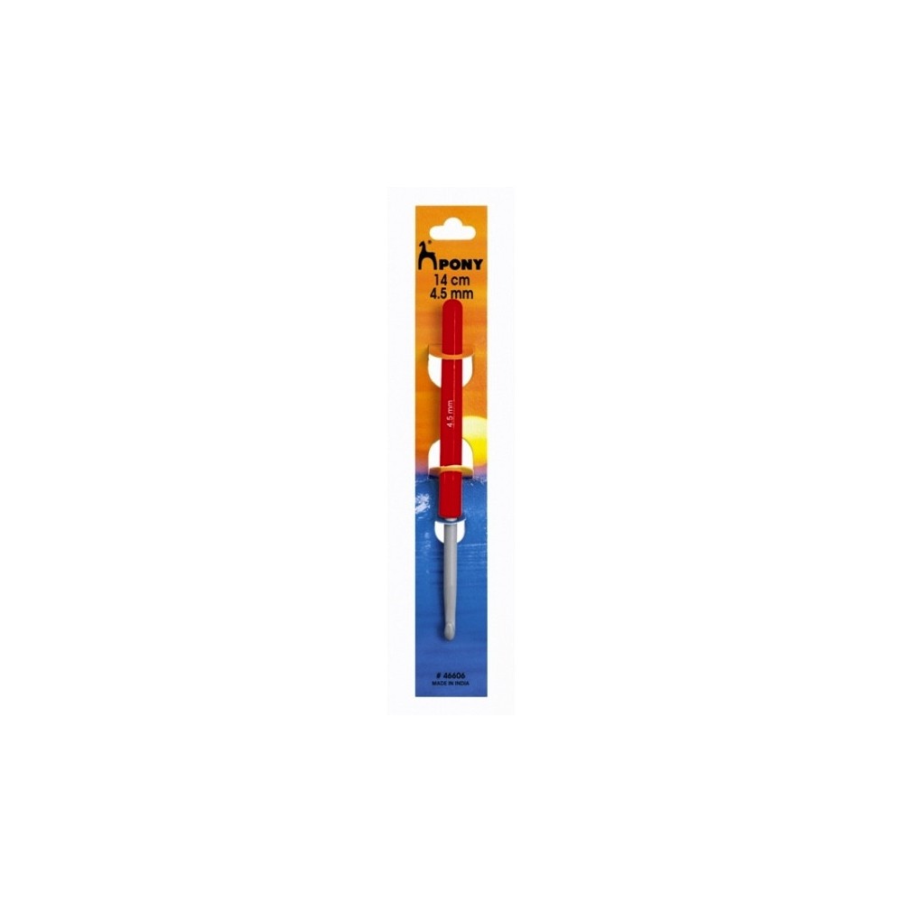 Teflon-coated crochet hook with plastic handle - Pony - 4,5 mm, 14 cm