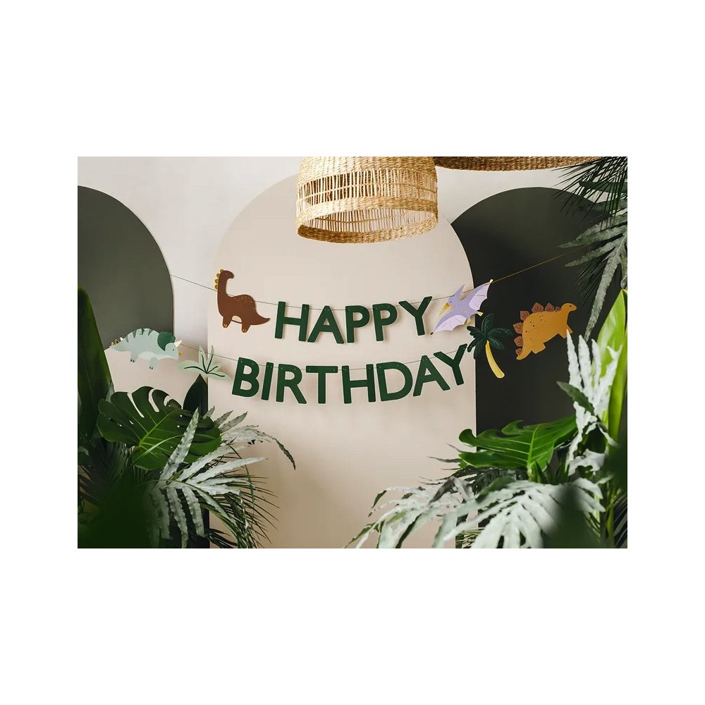 Baner Happy Birthday Dinozaury - zielony, 11 x 300 cm