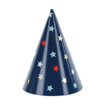 Party hats with stars - blue, 16 cm, 6 pcs.