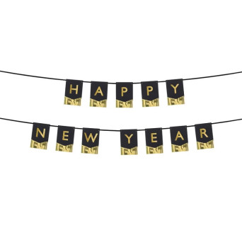 Baner Happy New Year - czarny, 16,5 x 135 cm