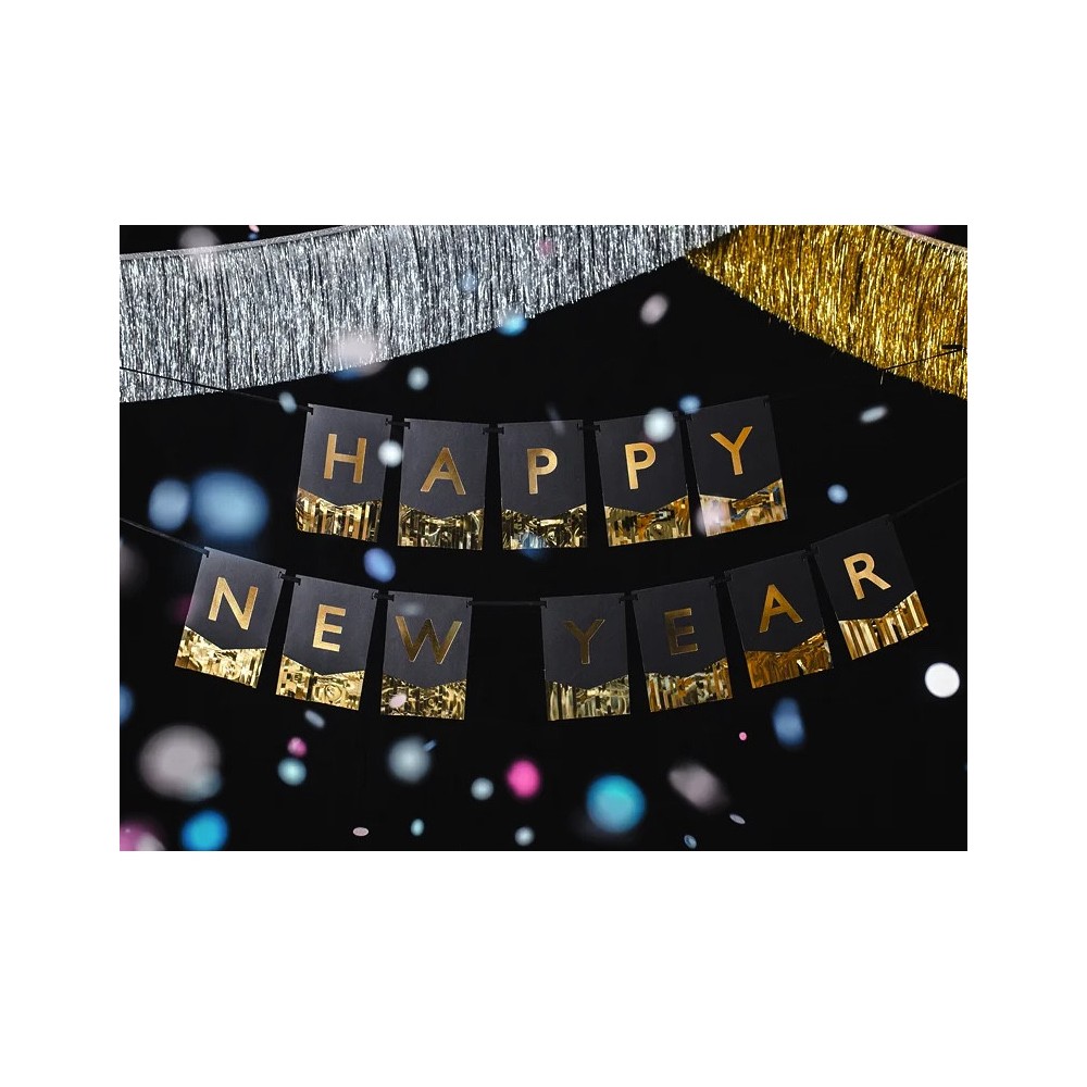 Baner Happy New Year - czarny, 16,5 x 135 cm