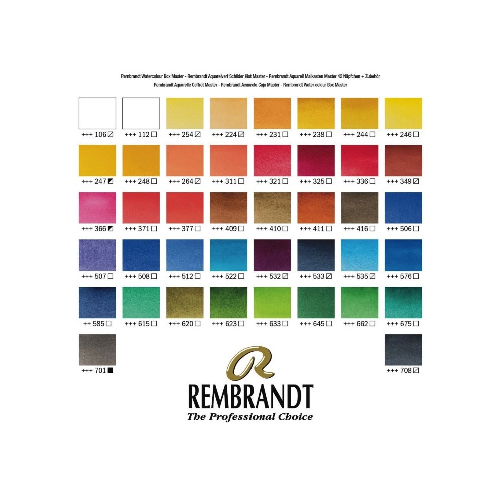 Set of Watercolour paints pans in wooden box Master - Rembrandt - 42 colors