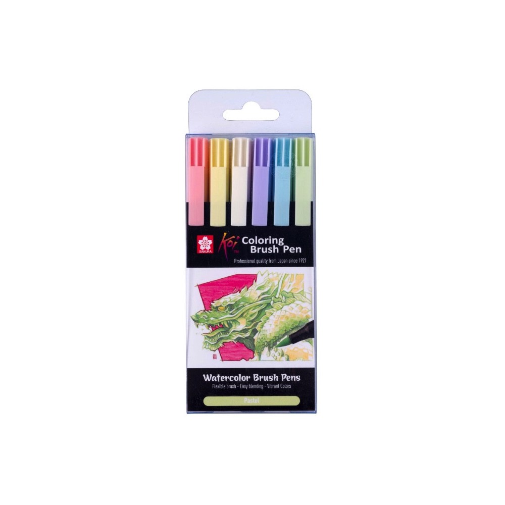 Zestaw pisaków pędzelkowych Koi Coloring Brush Pen Pastel - Sakura - 6 kolorów