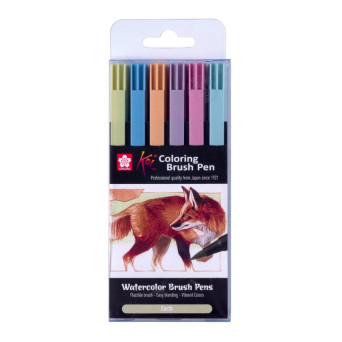 Zestaw pisaków pędzelkowych Koi Coloring Brush Pen Earth - Sakura - 6 kolorów