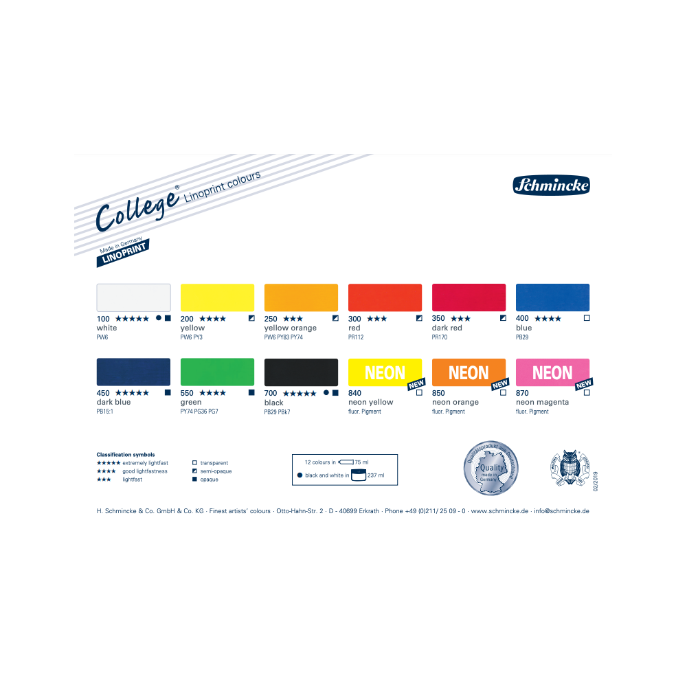 College Linoprint paint - Schmincke - 250, Yellow Orange, 75 ml
