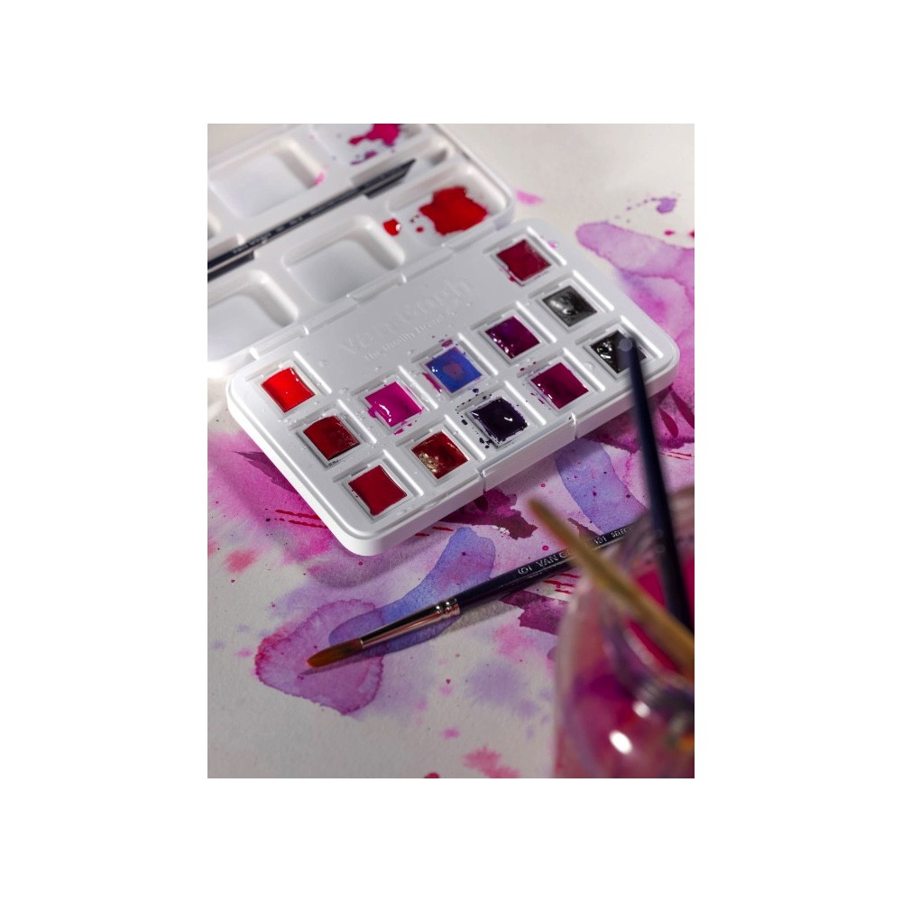 Zestaw akwareli w półkostkach Pocket Box Pinks & Violets - Van Gogh - 12 kolorów
