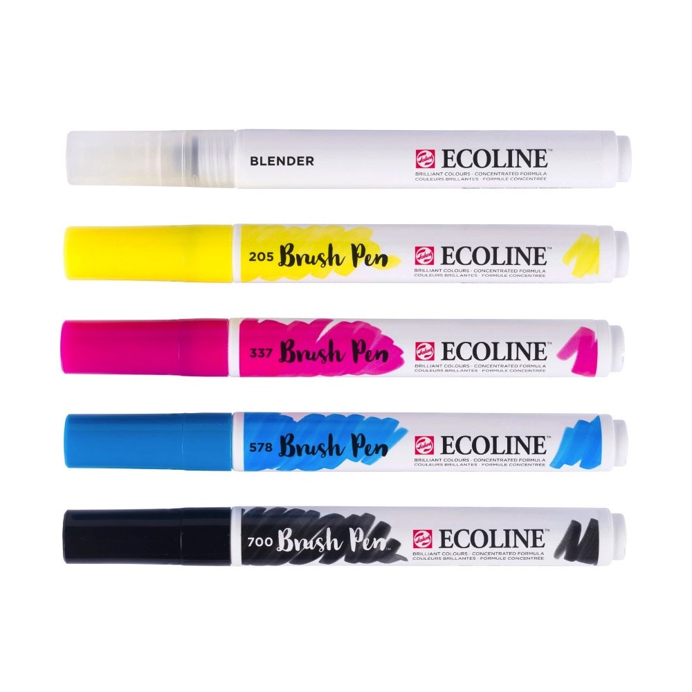 Brush Pen watercolor set Ecoline Primary - Talens - 5 pcs.