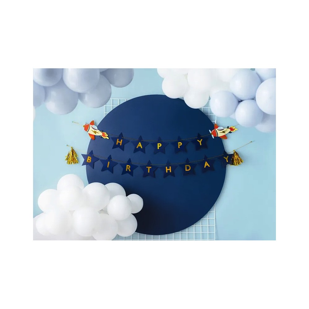 Banner Happy Birthday Airplanes - blue, 13 x 250 cm