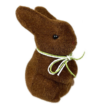 Flocked bunny figurine 03 - brown, 10 cm