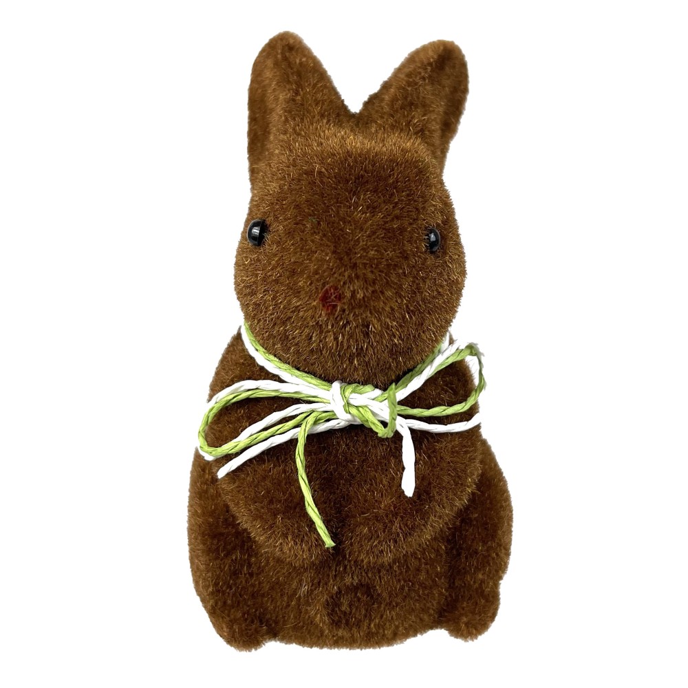 Królik wielkanocny z kokardką, flokowany 03 - brązowy, 10 cm