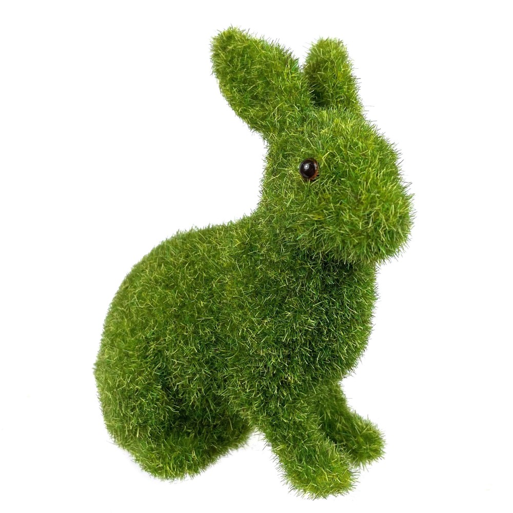 Królik wielkanocny, flokowany - siedzący, zielony, 13 cm