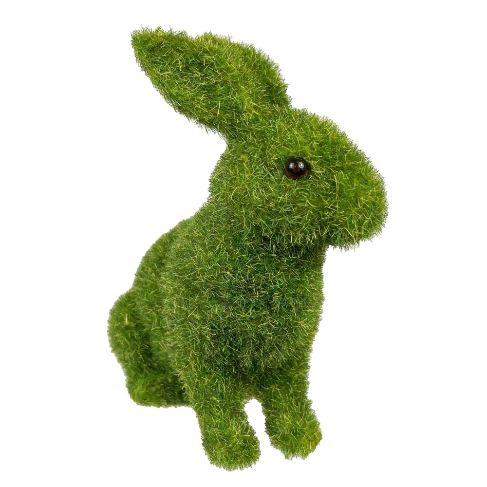 Flocked bunny figurine - green, 13 cm