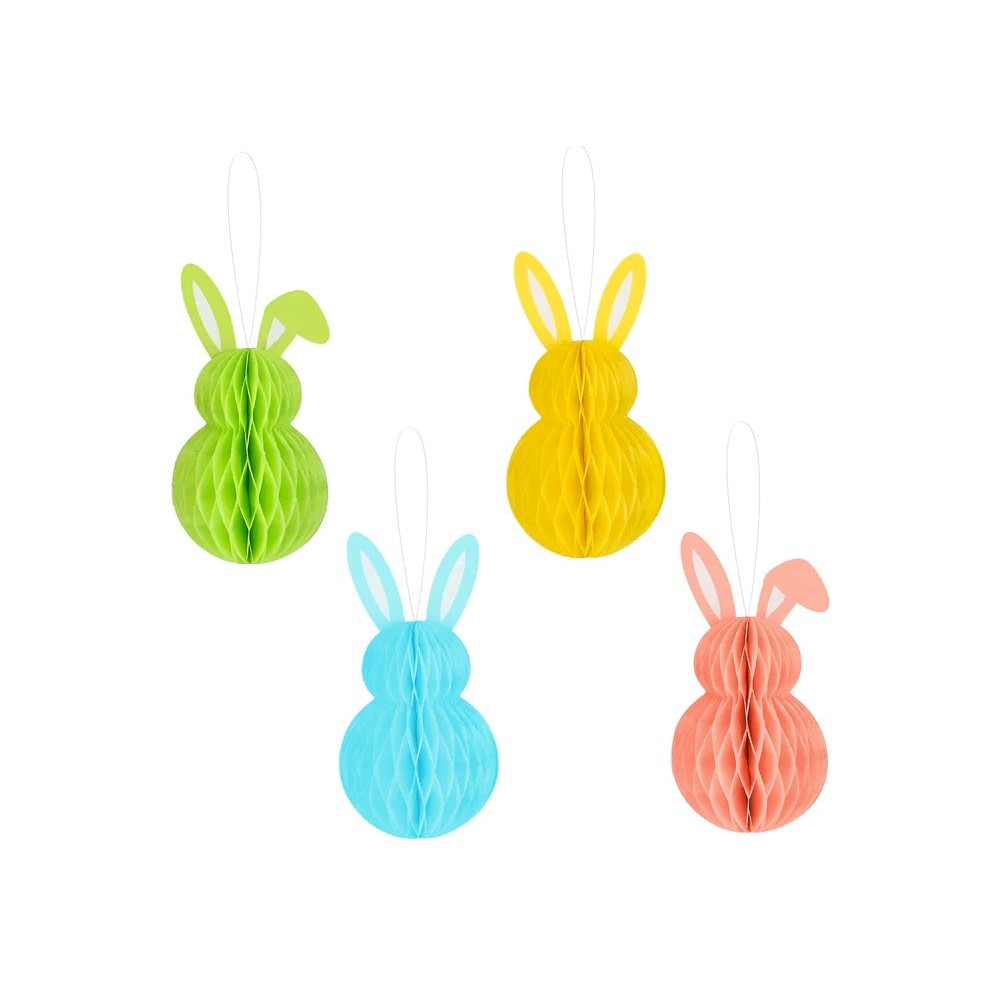 Honeycomb Easter Bunnies pendants - 5 x 10 cm, 4 pcs.
