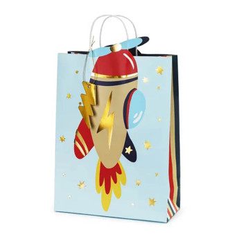 Gift paper bag Airplane - blue, 10 x 24 x 35,5 cm