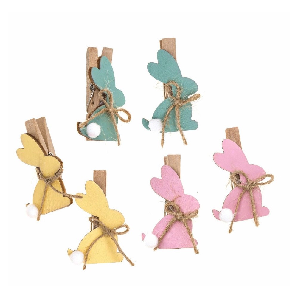 Wooden Bunnies clips - 4,7 cm, 6 pcs.