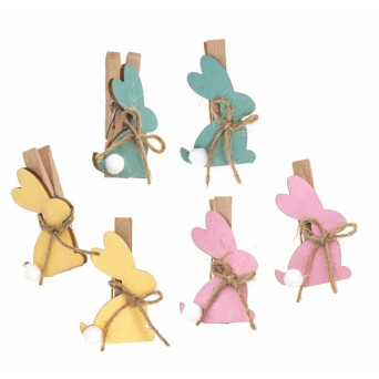 Klamerki drewniane Króliczki - DpCraft - 4,7 cm, 6 szt.
