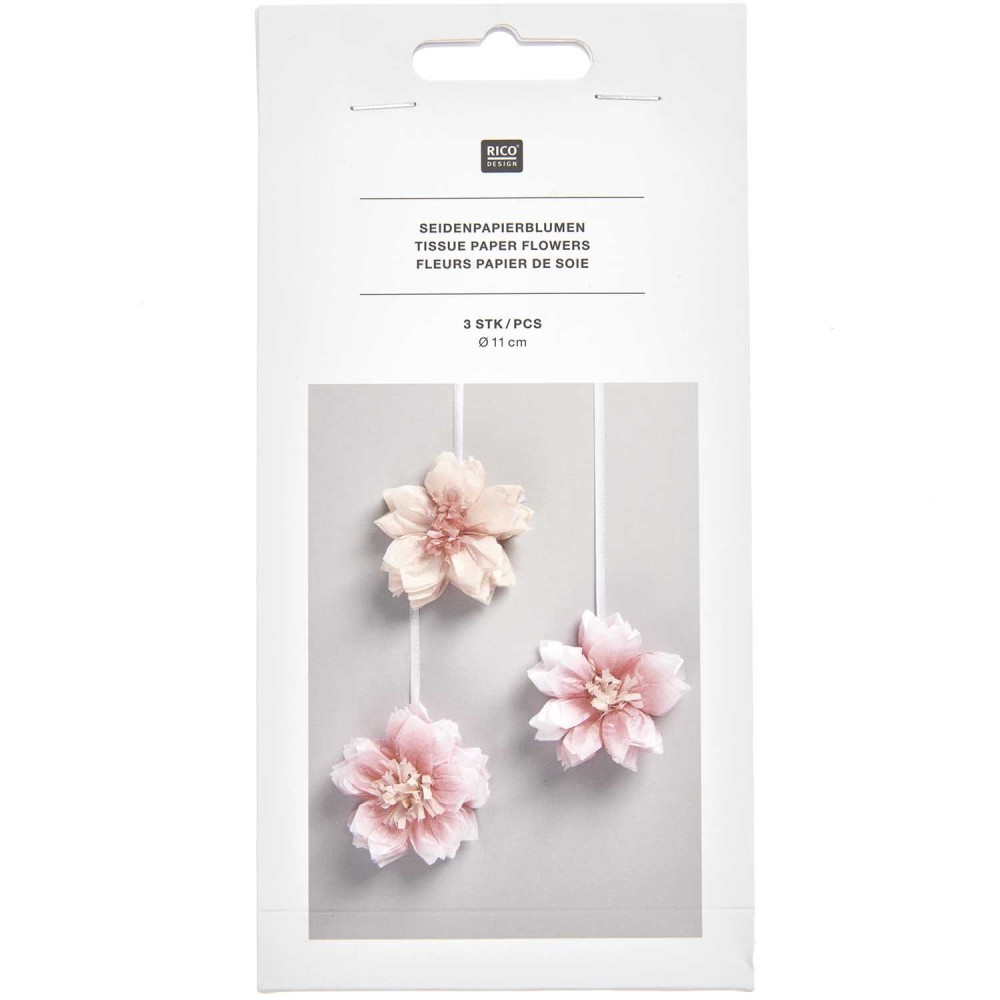 Kwiaty Wiśni z bibuły - Rico Design - różowe, 11 cm, 3 szt.