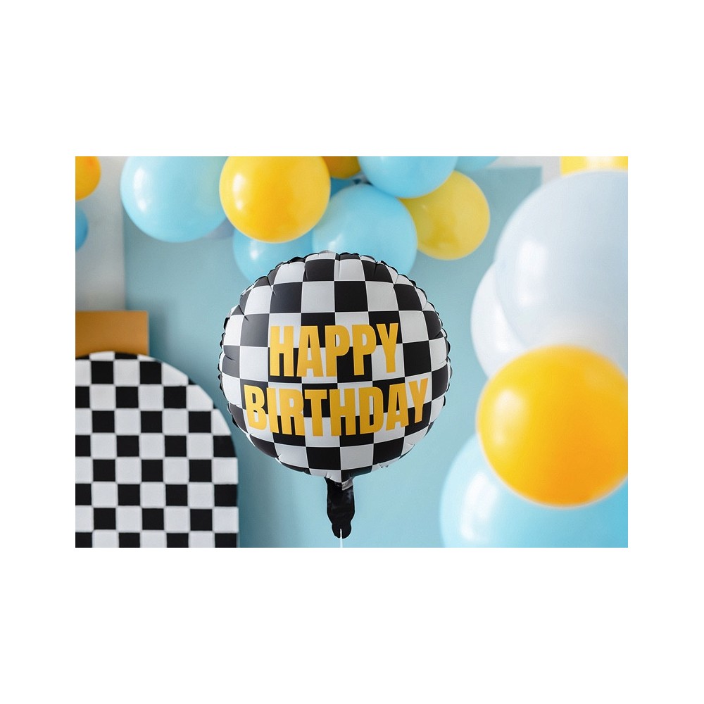 Balon foliowy Szachownica Happy Birthday - 35 cm