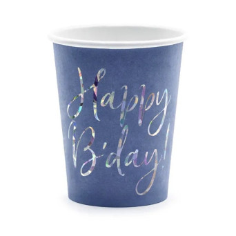 Kubeczki papierowe Happy B'day - 220 ml, 6 szt.