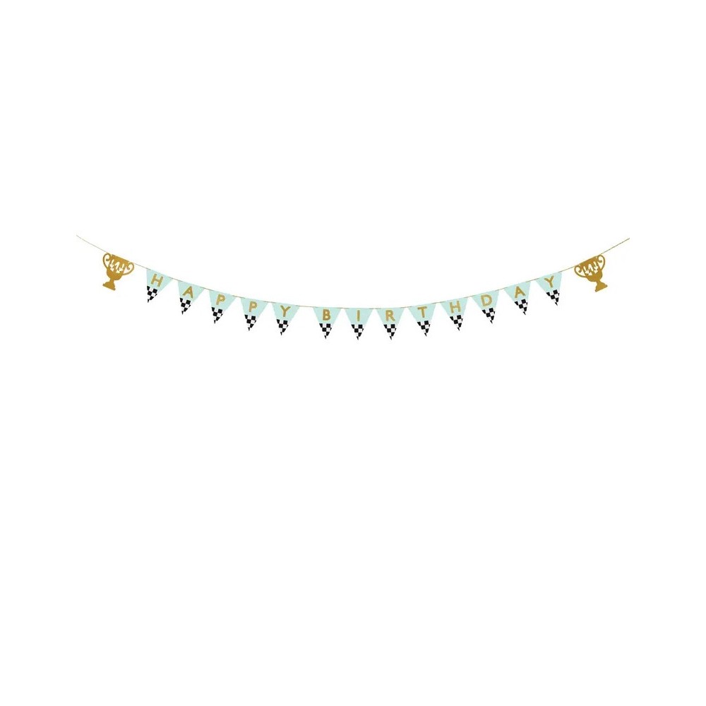 Baner Happy Birthday Puchary - niebieski, 13 x 250 cm